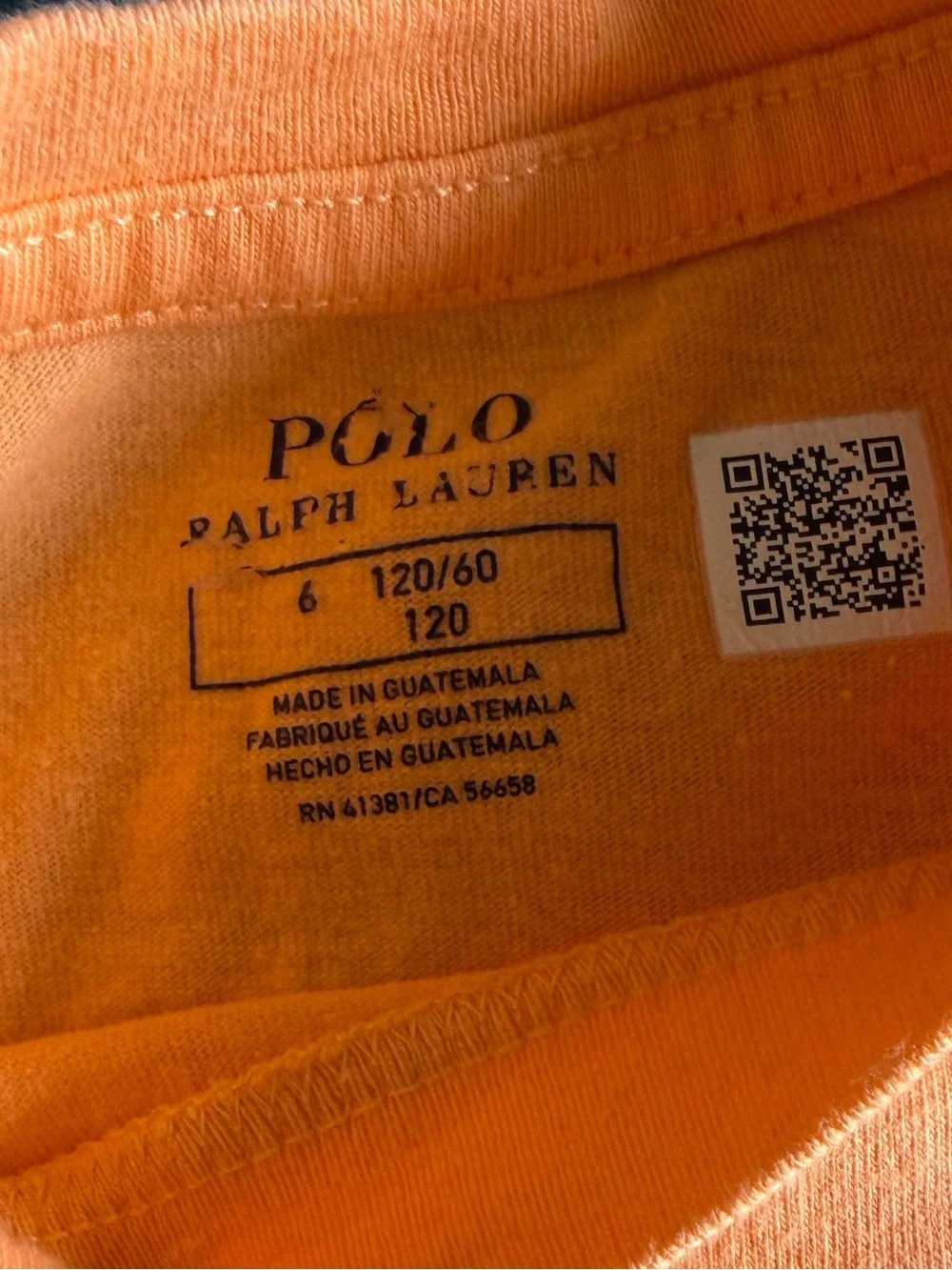 Ralph Lauren Orange Short Sleeve Big Pony Logo Tee with Blue Logo